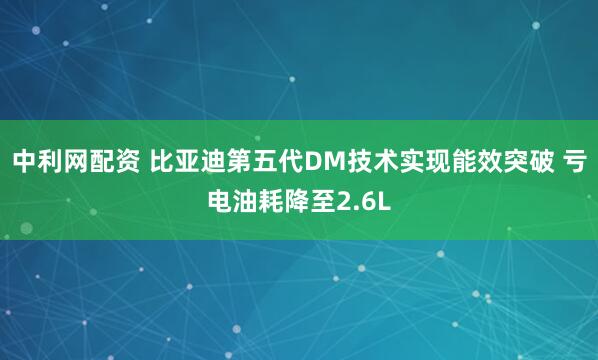 中利网配资 比亚迪第五代DM技术实现能效突破 亏电油耗降至2.6L